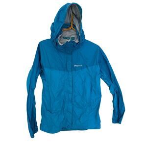 Marmot Kids Boys Girls Turquoise Nylon Rain Jacket L Hideaway Hood Zip Up Unisex